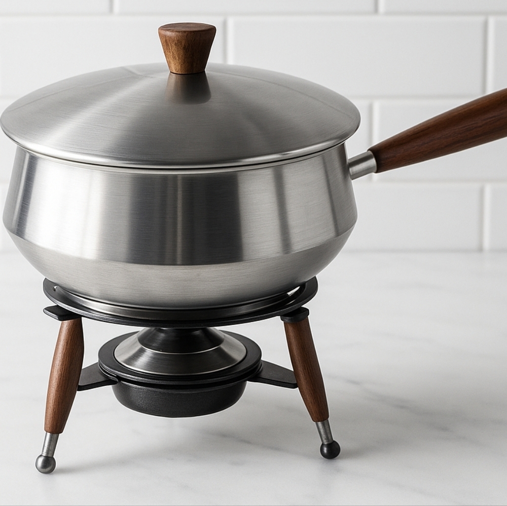 FONDUE POT Retro 1970 Stainless Steel Large Vintage Party Bowl